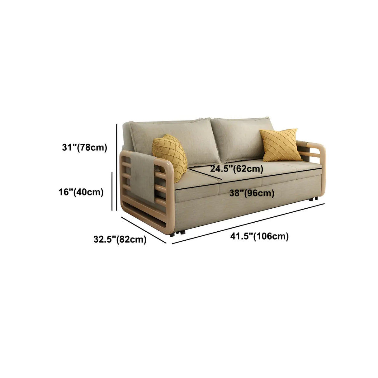Brown Linen Square Arm Pillow Back Sofa Bed with Pillow 