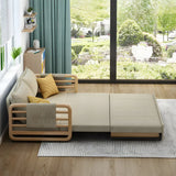 Brown Linen Square Arm Pillow Back Sofa Bed with Pillow Image - 2