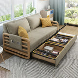 Brown Linen Square Arm Pillow Back Sofa Bed with Pillow Image - 3