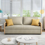 Brown Linen Square Arm Pillow Back Sofa Bed with Pillow Image - 4