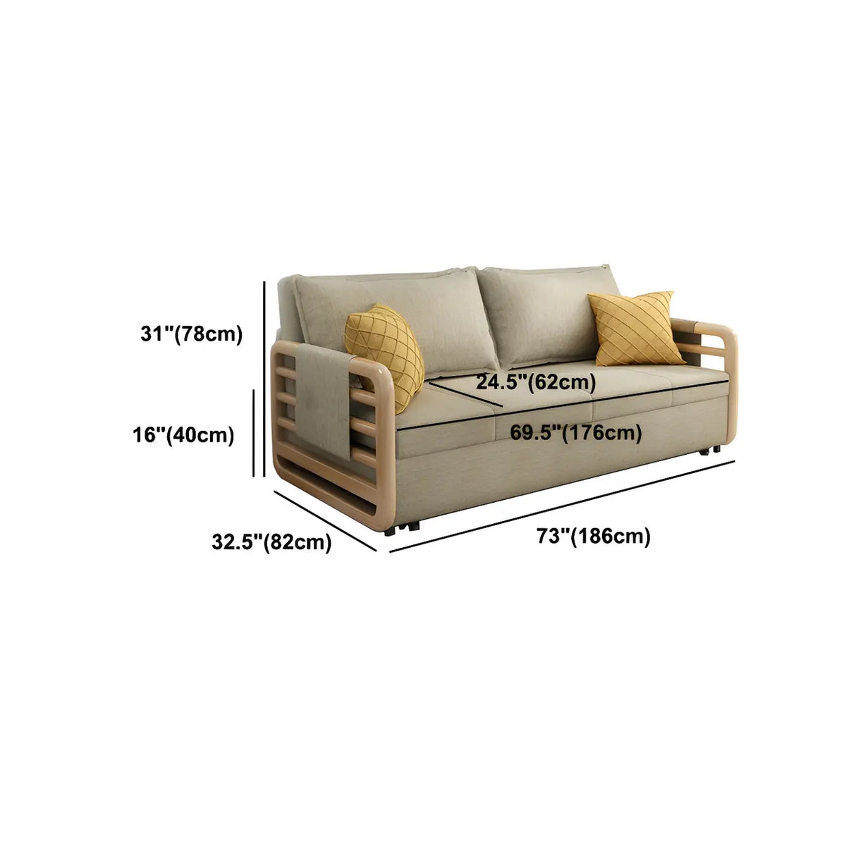 Brown Linen Square Arm Pillow Back Sofa Bed with Pillow Image - 18