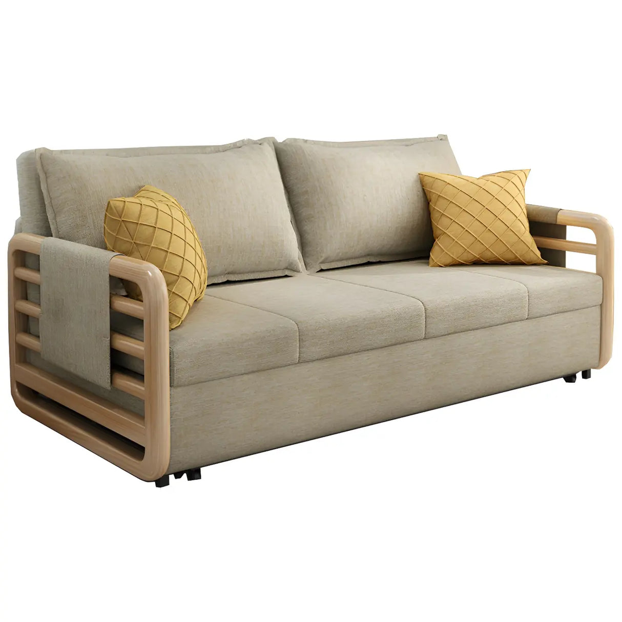 Brown Linen Square Arm Pillow Back Sofa Bed with Pillow Image - 5