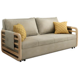 Brown Linen Square Arm Pillow Back Sofa Bed with Pillow Image - 5
