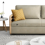Brown Linen Square Arm Pillow Back Sofa Bed with Pillow Image - 7