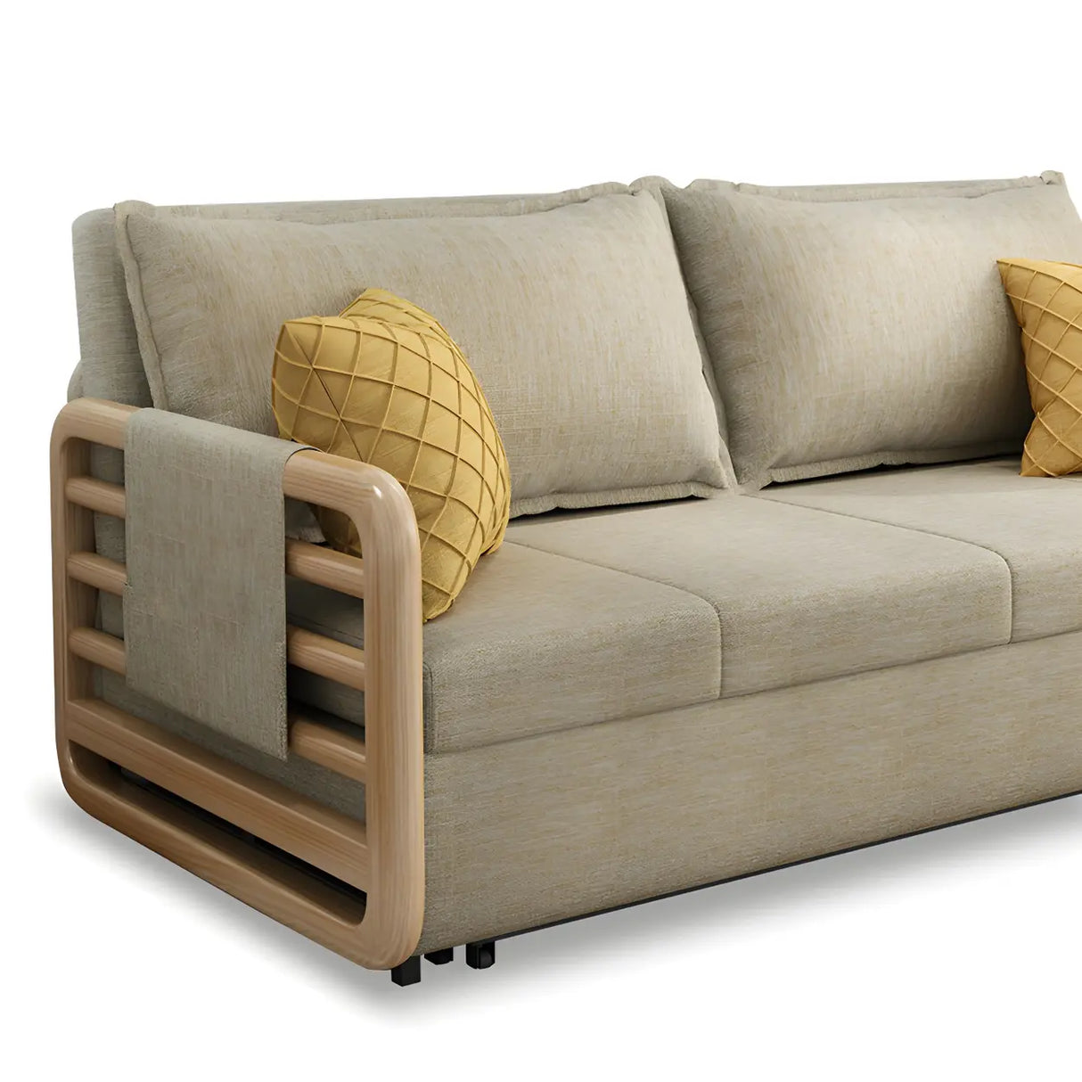 Brown Linen Square Arm Pillow Back Sofa Bed with Pillow Image - 8