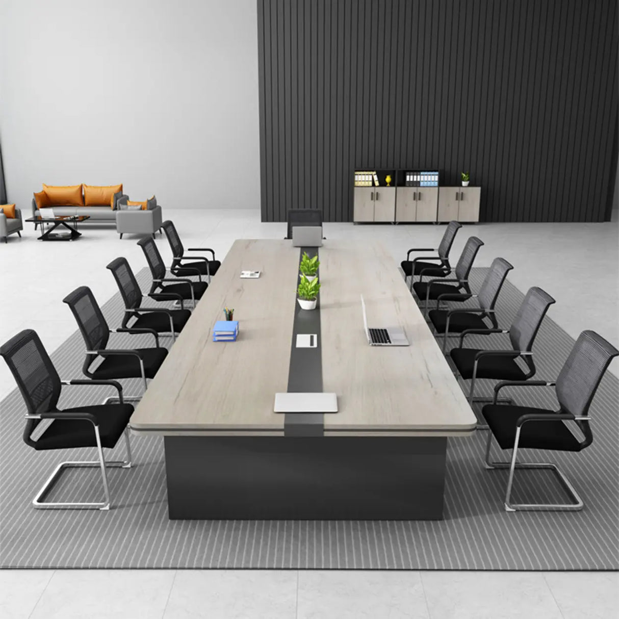 Brown Long Deep Auburn Multi-person Conference Desk Image - 3