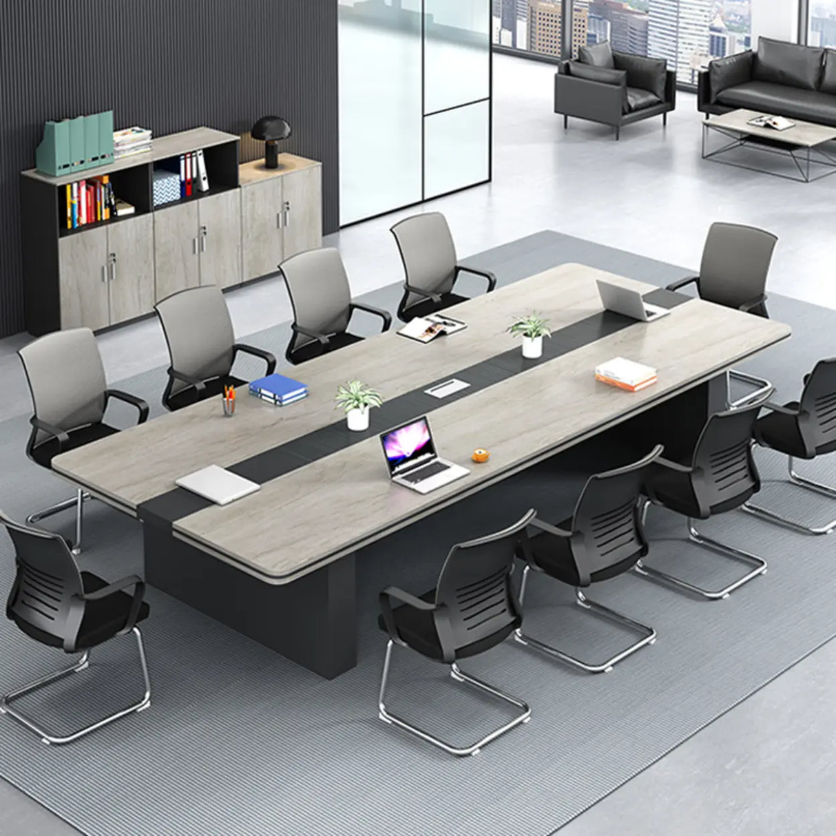 Brown Long Deep Auburn Multi-person Conference Desk Image - 6