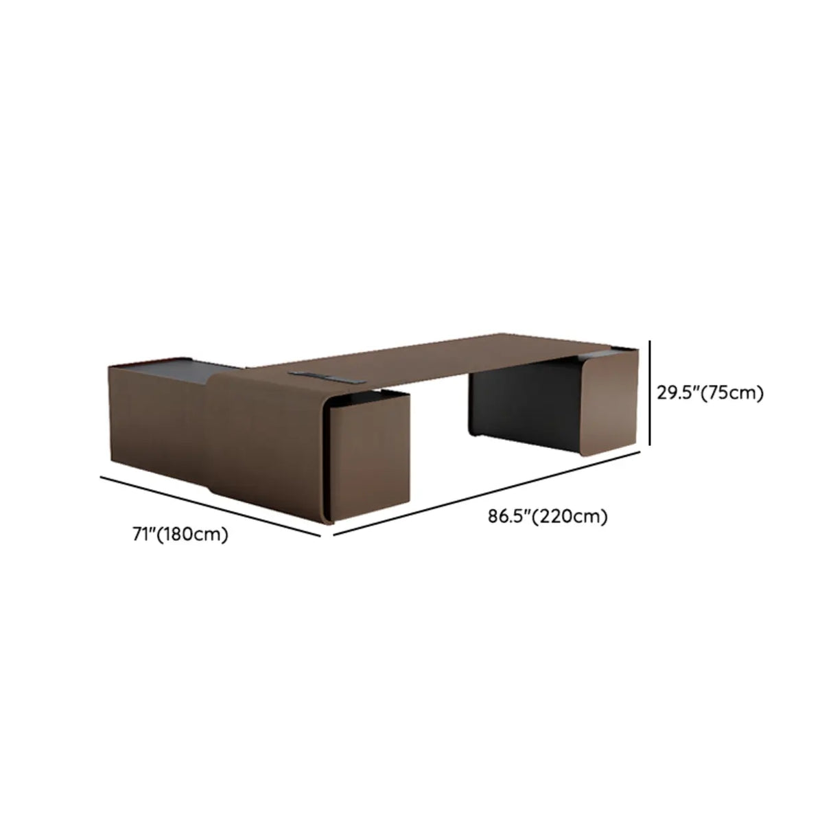 Brown Long Deep L-Shaped Walnut Desk with Storage Image - 10