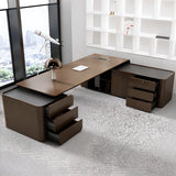 Brown Long Deep L-Shaped Walnut Desk with Storage Image - 4