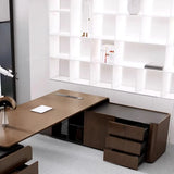 Brown Long Deep L-Shaped Walnut Desk with Storage Image - 6