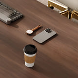 Brown Long Deep Oval Wood Desk with Drawer and Shelves Image - 15