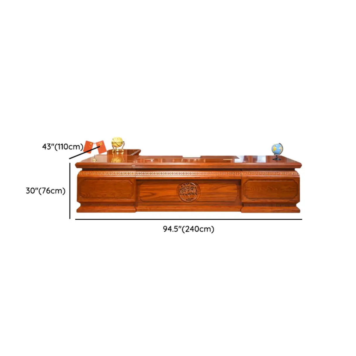 Brown Long Deep Wooden Desk with Drawers and Cabinets Image - 12