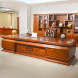 Brown Long Deep Wooden Desk with Drawers and Cabinets Image - 5