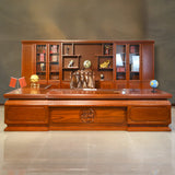Brown Long Deep Wooden Desk with Drawers and Cabinets Image - 6
