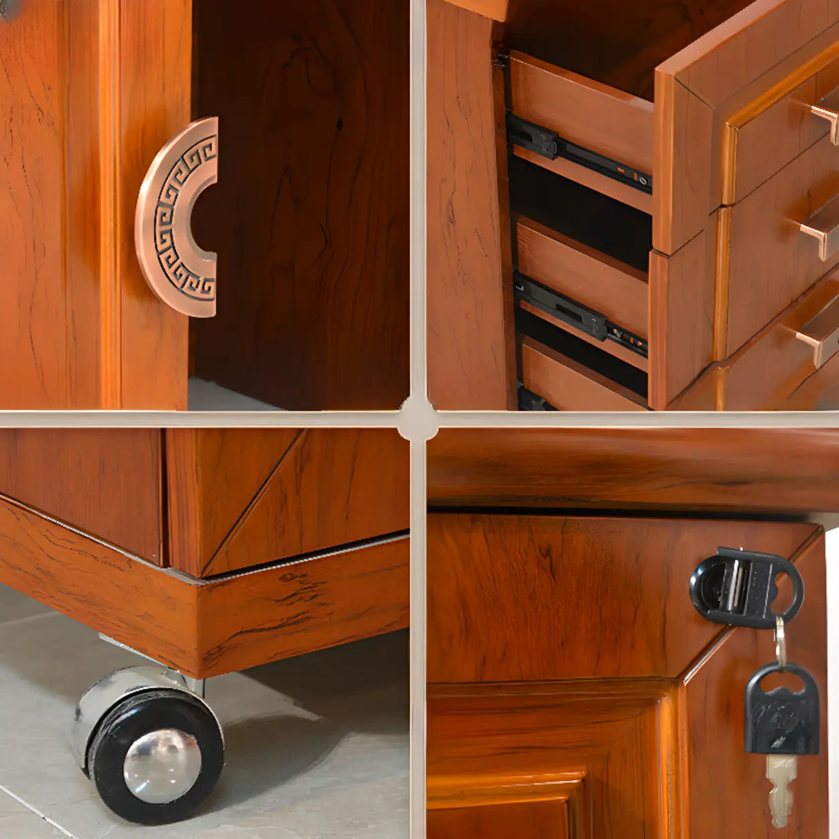 Brown Long Deep Wooden Desk with Drawers and Cabinets Image - 9