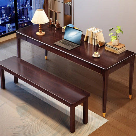 Brown Long Multi-person Wooden Office Desk Image - 1