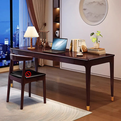 Brown Long Multi-person Wooden Office Desk Image - 2