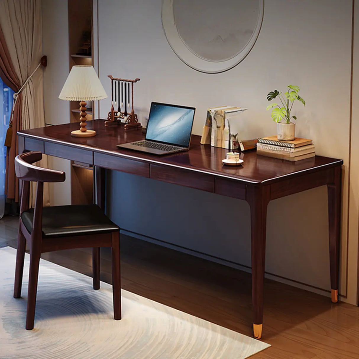 Brown Long Multi-person Wooden Office Desk Image - 3