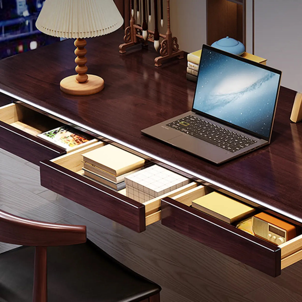 Brown Long Multi-person Wooden Office Desk Image - 6