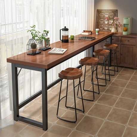 Brown Long Rectangular Wood Bar Table with Footrest Image - 1