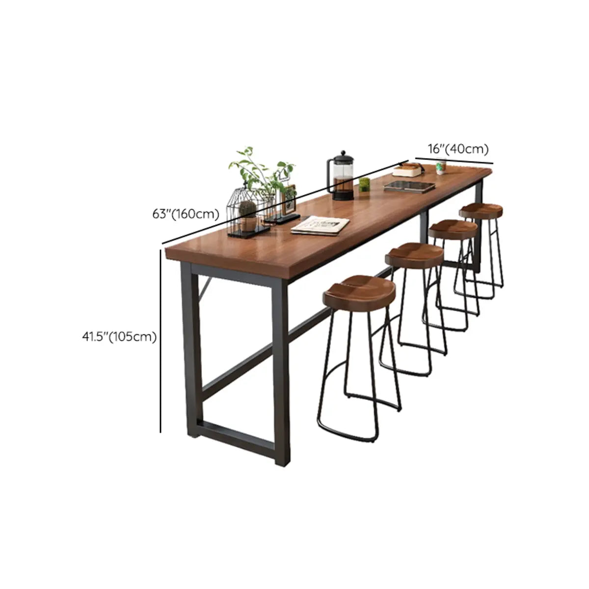 Brown Long Rectangular Wood Bar Table with Footrest Image - 12