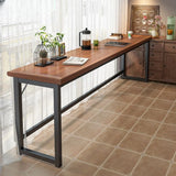 Brown Long Rectangular Wood Bar Table with Footrest Image - 2