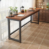 Brown Long Rectangular Wood Bar Table with Footrest Image - 4