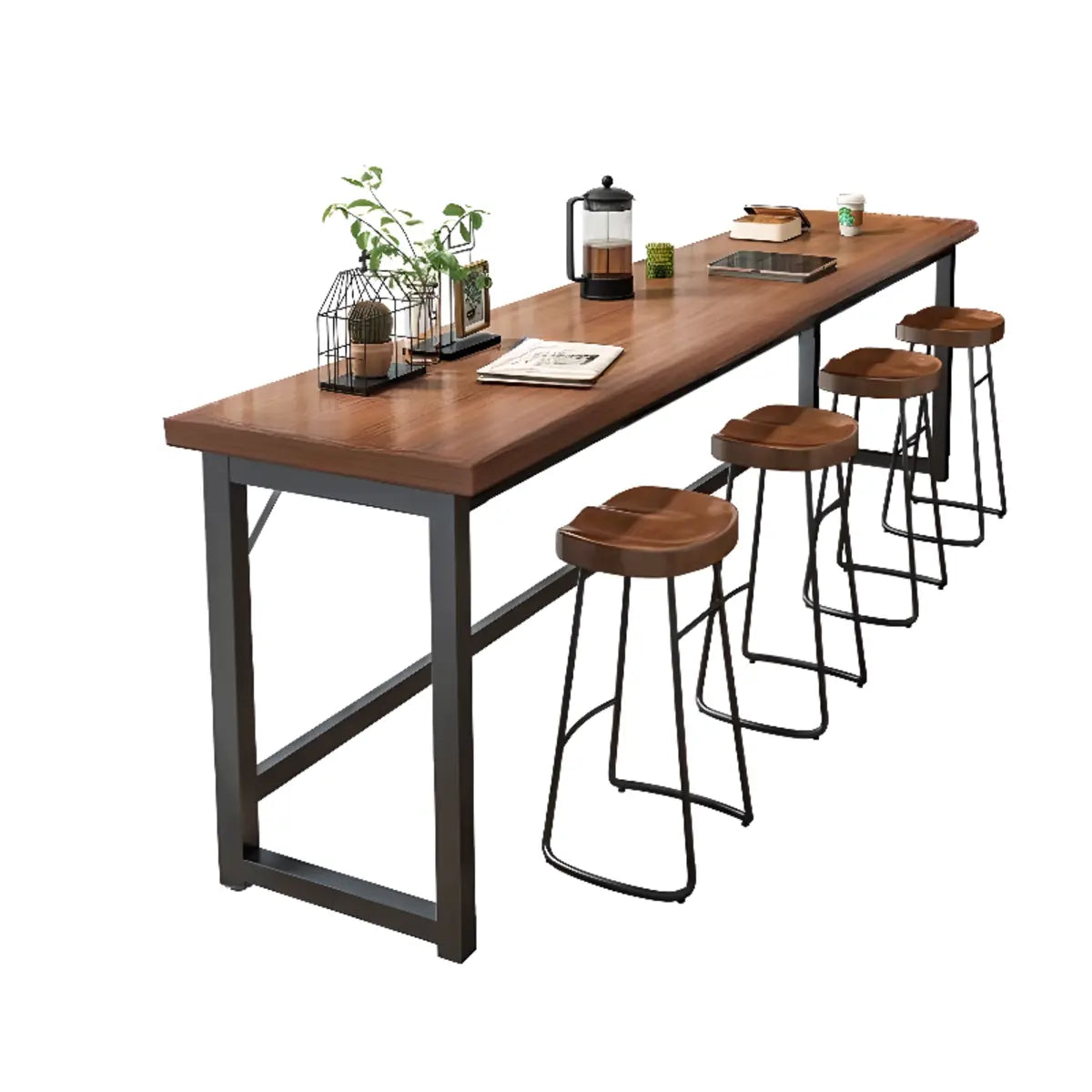 Brown Long Rectangular Wood Bar Table with Footrest Image - 5