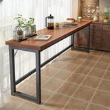Brown Long Rectangular Wood Bar Table with Footrest Image - 9