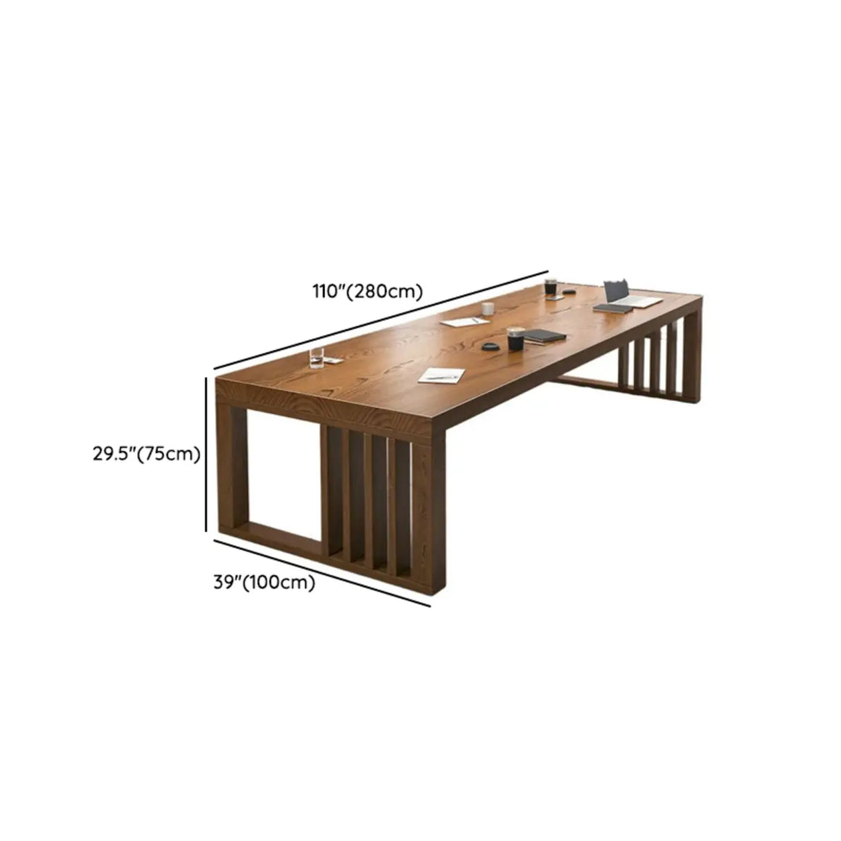 Brown Long Standard Wooden Boardroom Multi-person Desk Image - 12