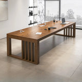 Brown Long Standard Wooden Boardroom Multi-person Desk Image - 2