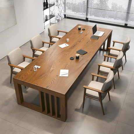 Brown Long Standard Wooden Multi-person Computer Desk  Image - 2