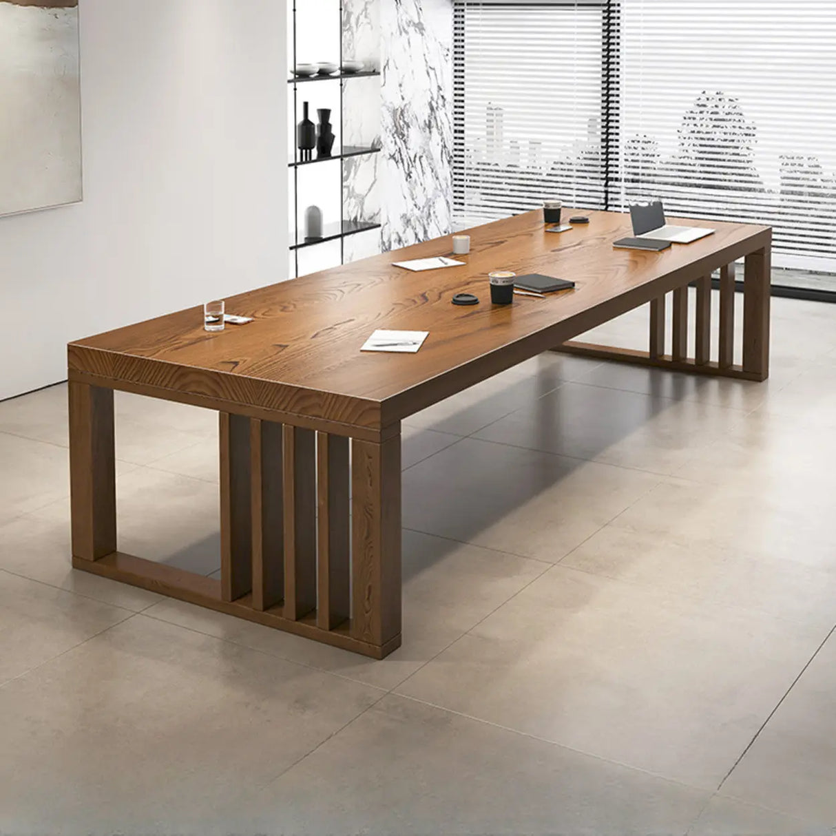 Brown Long Standard Wooden Multi-person Computer Desk  Image - 3