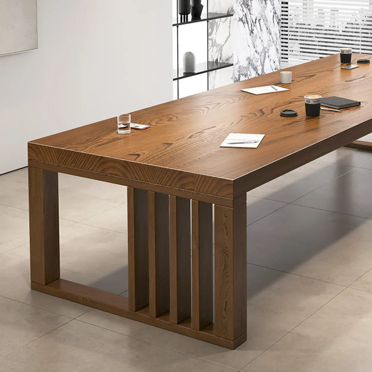 Brown Long Standard Wooden Multi-person Computer Desk  Image - 5