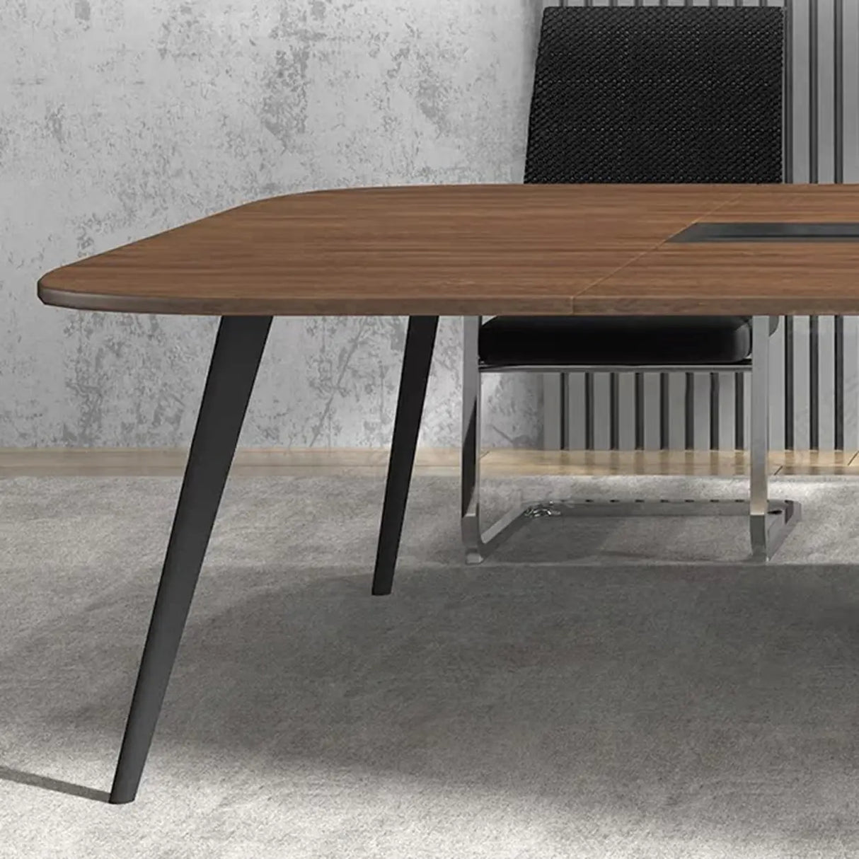 Brown Long Walnut Wooden Multi-person Conference Desk Image - 10