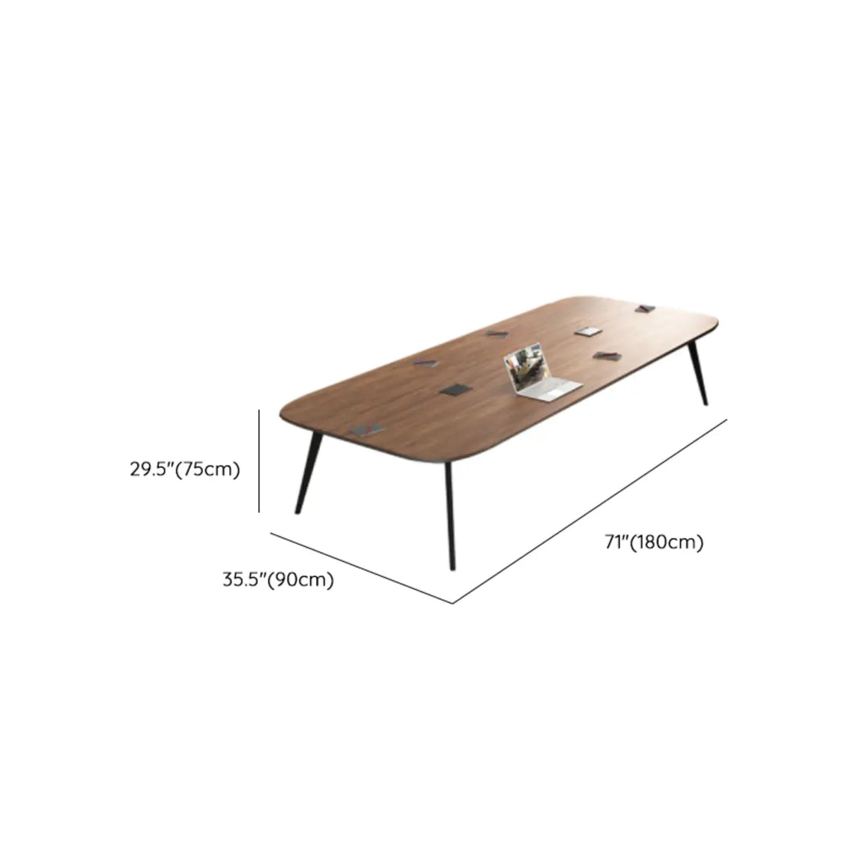 Brown Long Walnut Wooden Multi-person Conference Desk Image - 12