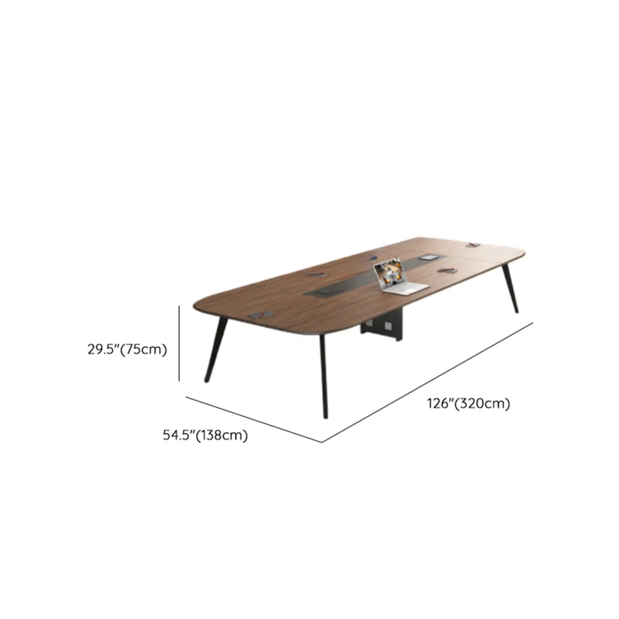 Brown Long Walnut Wooden Multi-person Conference Desk Image - 16