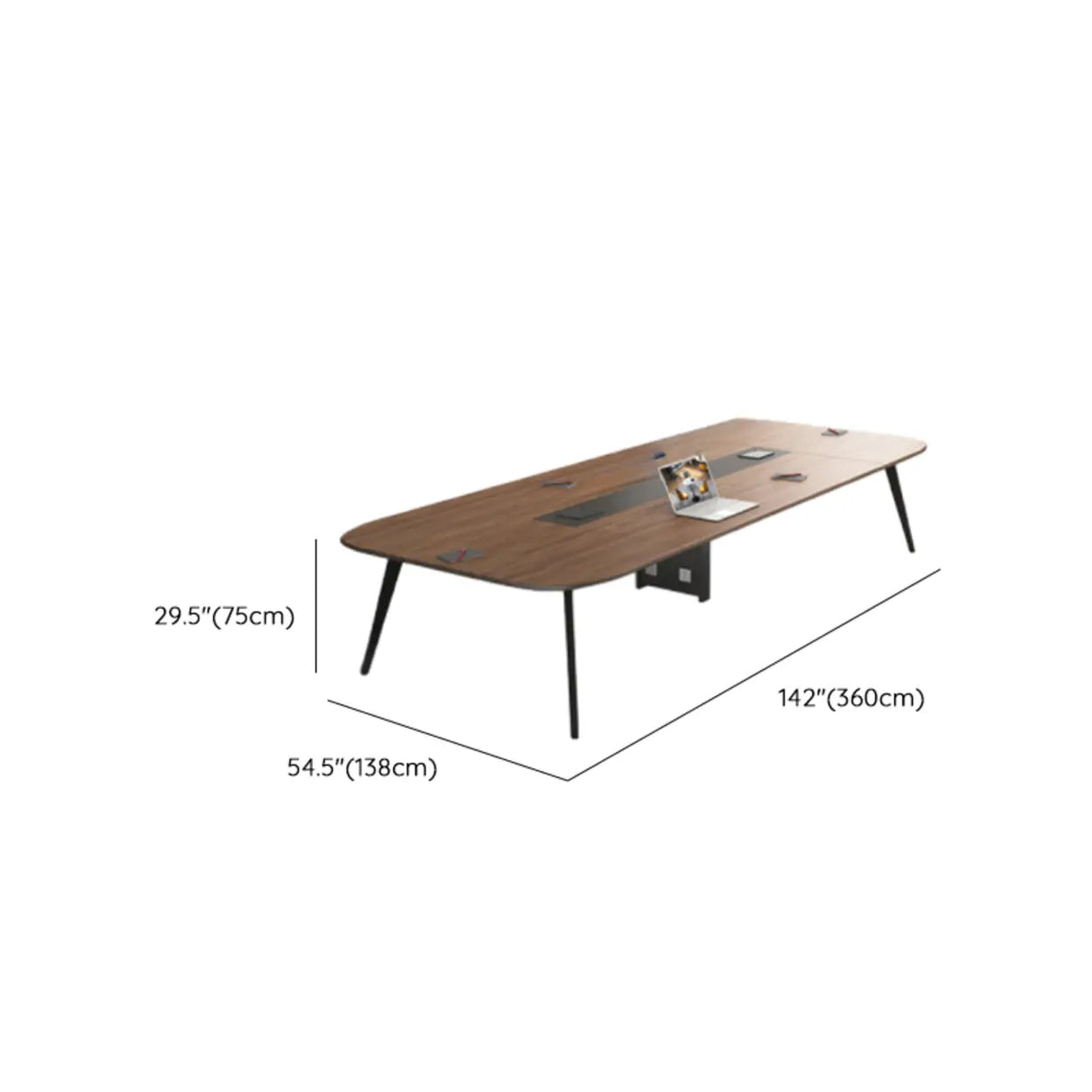 Brown Long Walnut Wooden Multi-person Conference Desk Image - 17