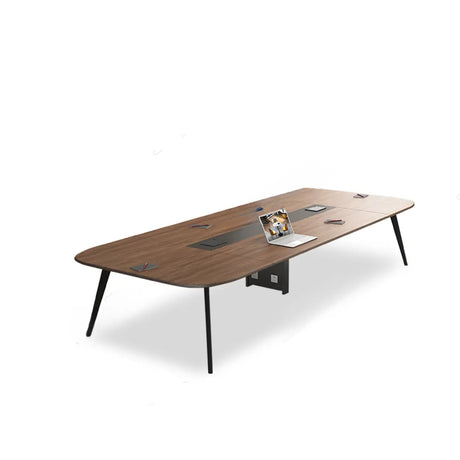 Brown Long Walnut Wooden Multi-person Conference Desk Image - 2