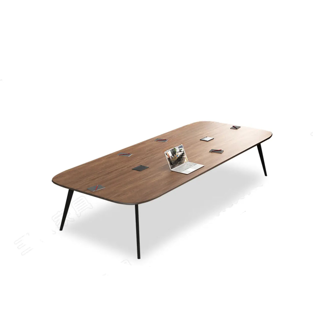 Brown Long Walnut Wooden Multi-person Conference Desk Image - 3