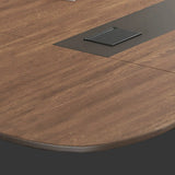 Brown Long Walnut Wooden Multi-person Conference Desk Image - 7