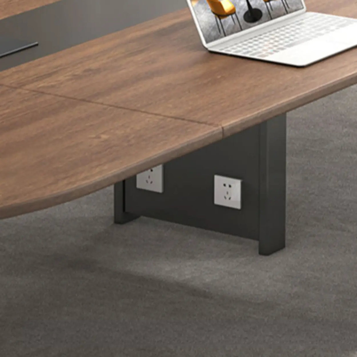 Brown Long Walnut Wooden Multi-person Conference Desk Image - 9