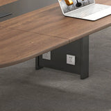 Brown Long Walnut Wooden Multi-person Conference Desk Image - 9