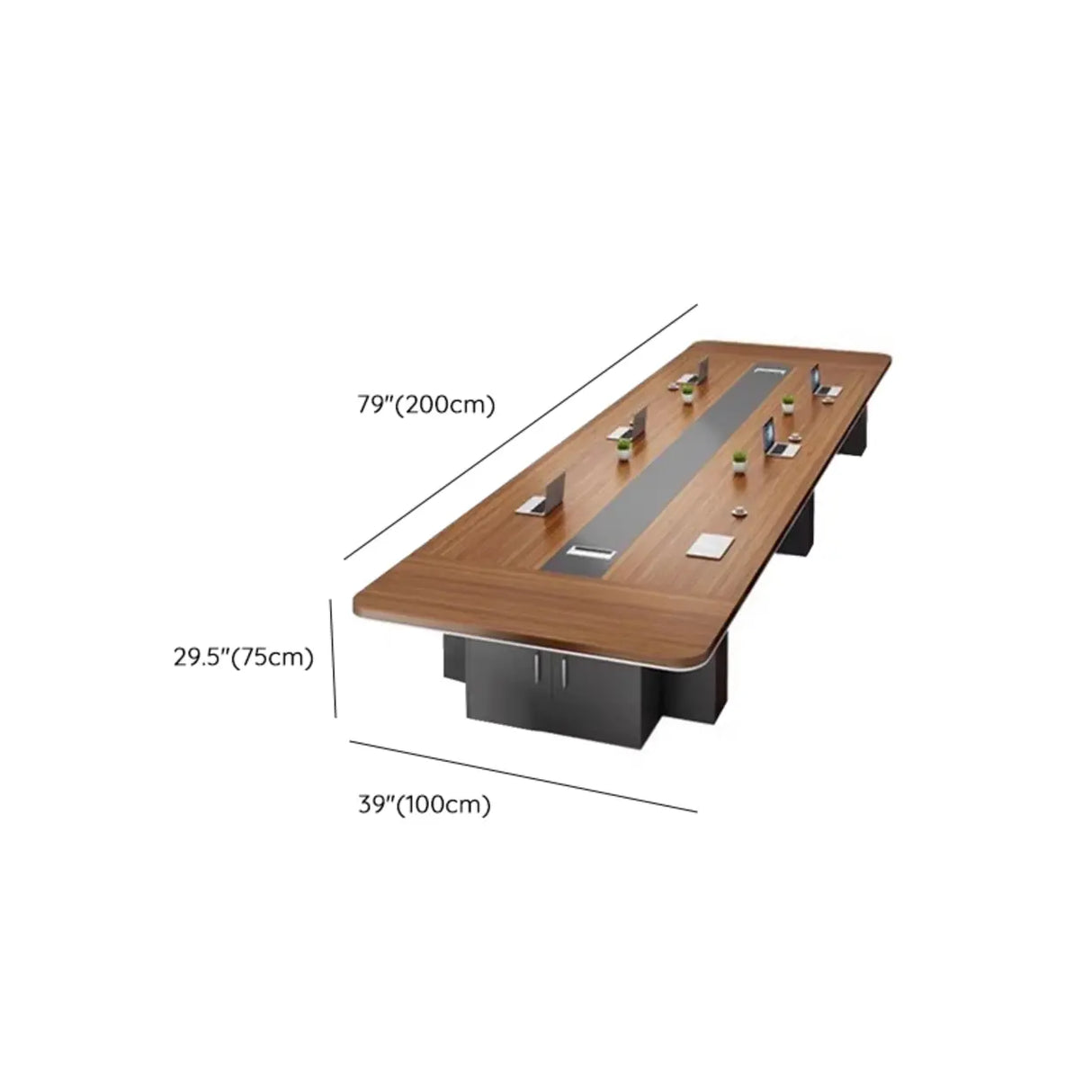 Brown Long Wooden Conference Desk with Storage 
