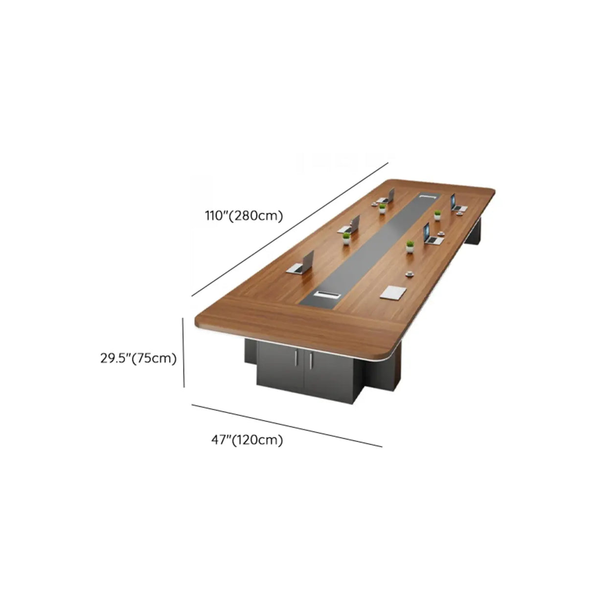 Brown Long Wooden Conference Desk with Storage Image - 12