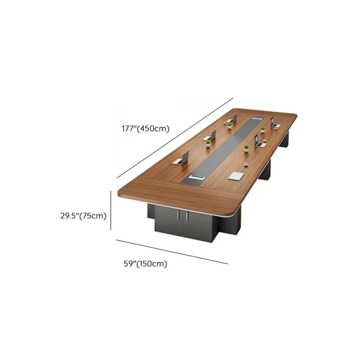 Brown Long Wooden Conference Desk with Storage Image - 13