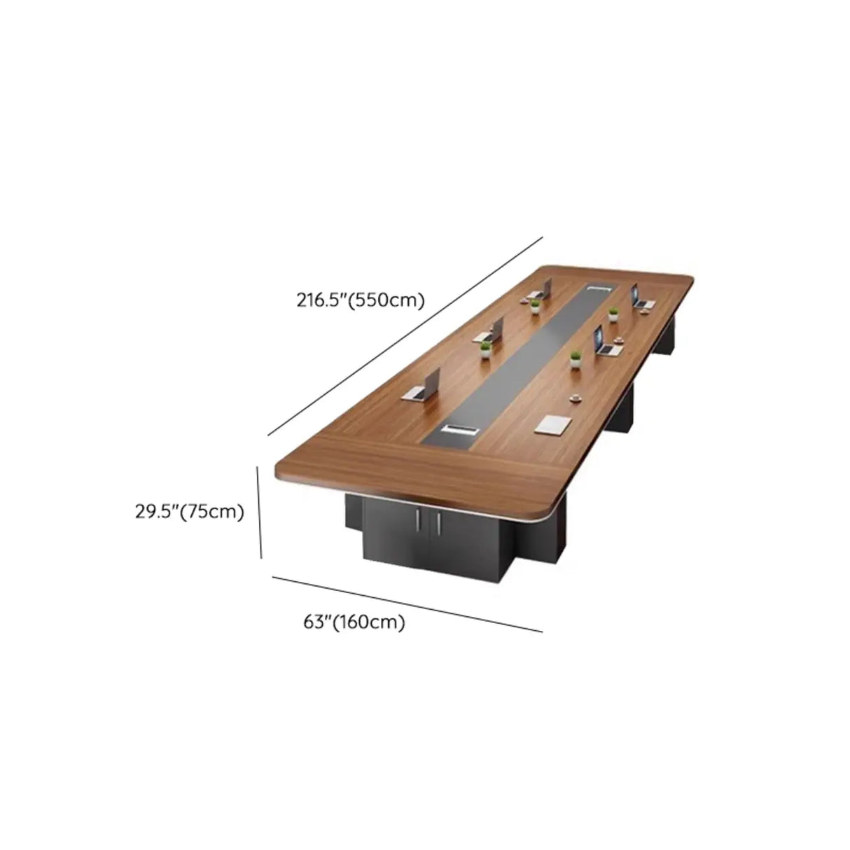 Brown Long Wooden Conference Desk with Storage Image - 18