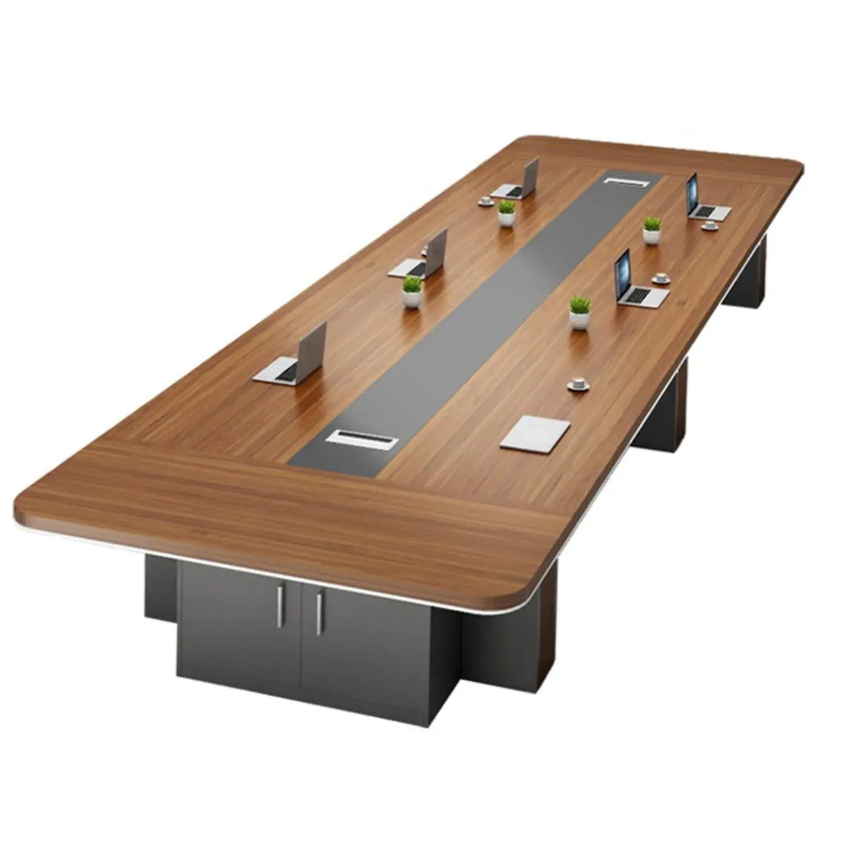 Brown Long Wooden Conference Desk with Storage Image - 3