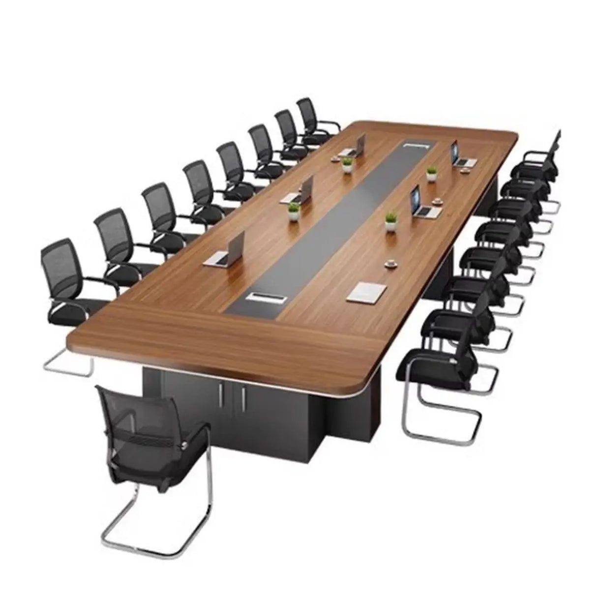 Brown Long Wooden Conference Desk with Storage Image - 6