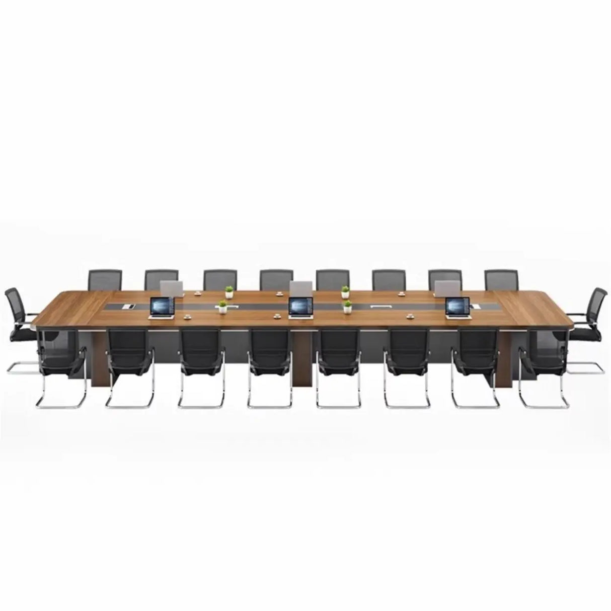 Brown Long Wooden Conference Desk with Storage Image - 7